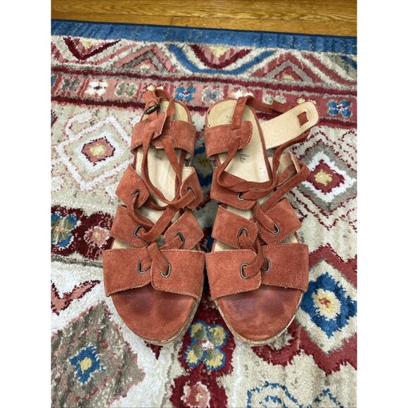 Vintage Free People US 8.5 9 EU 39 Leather Strappy Platform Sandals Cork Heels - Picture 1 of 12